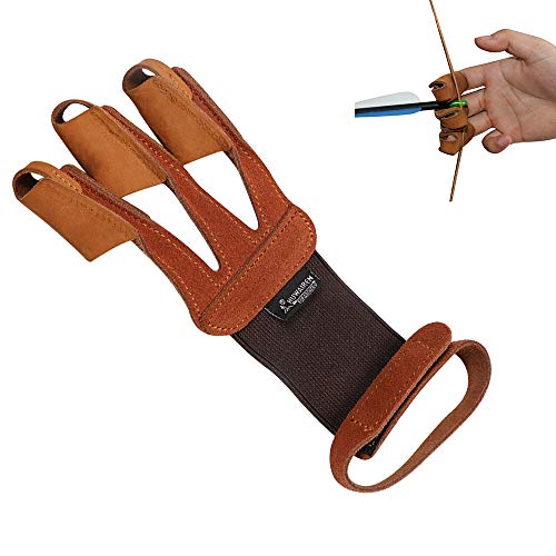 Huntingdoor 3 Finger-Schutz Handschuhe Leder Handschuhe Fingerschutz Bogensport Zubehör Schießhandschuh für Linkshänder und Rechtshänder von Huntingdoor
