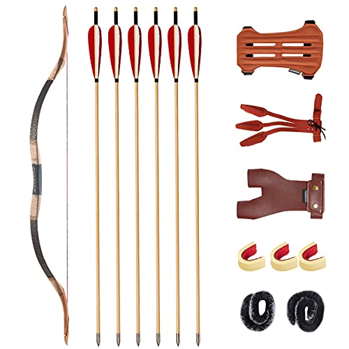 Huntingdoor Bogenschießen Pfeil und Bogen Set für Erwachsene,Handgefertigt Traditionellen Bogen Kit Recurvebogen Langbogen mit Bogensport Zubehör für Zielübungen (50lbs) von Huntingdoor