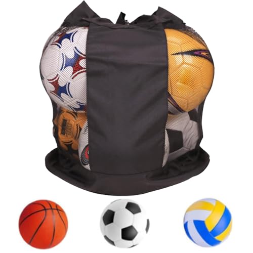 Huraoerrrr Mesh Ball Bag, 18,5 x 21 Zoll Ballbeutel mit Kordelkordel für etwa 5 Bälle, Leinwand und Oxford Ballbeutel mit Schultergurt für Basketball, Fußball, Volleyball von Huraoerrrr