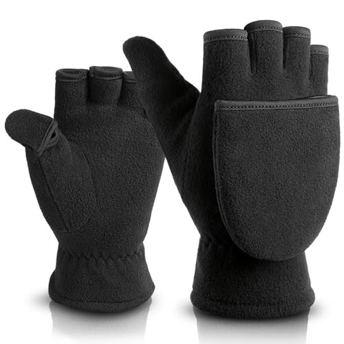 Huraoerrrr Winterhandschuhe Männer 1 Paar warm warm Bequeme Fingerlose Handschuhe Männer mit Flip Top Polyester Schwarze Winterhandschuhe für Outdoor, Radfahren, Skifahren, m von Huraoerrrr