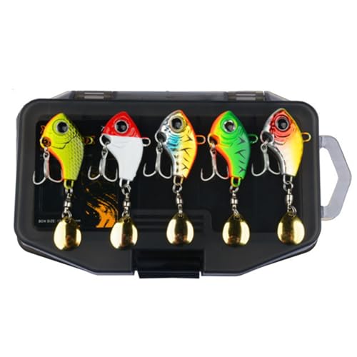 JIG -Köpfe zum Angeln 5pcs künstliche realistische Eisfischerei -Jigs mit 3D -Auge und 360 ° Glitzer Spinner tragbarer professioneller scharfer Fischereiköder mit Aufbewahrungsbox für Angelbegeistert von Huraoerrrr