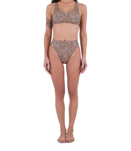 Hurley Damen Max Leopard Moderate Tab Side High Waist Bikinihöschen, Brown Sugar, M von Hurley