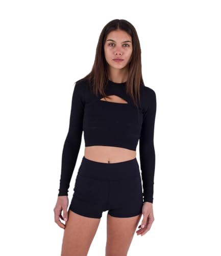 Hurley Damen Max Solid Rib Cropped Cross Yoke Rashguard Rash-Guard-Shirt, schwarz, M Hurley Damen Max Solid Rib Cropped Cross Yoke Rashguard Rash-Guard-Shirt, schwarz, M von Hurley