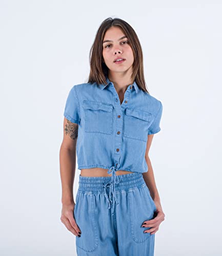 Hurley Damen Oceancare Chambray Shirt kurzärmelig Hemd, Light Denim22, L Hurley Damen Oceancare Chambray Shirt kurzärmelig Hemd, Light Denim22, L von Hurley