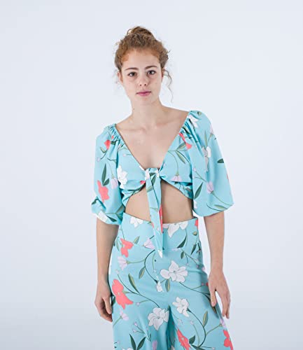Hurley Damen Poppy Front Tie Crop Top Hemd, Aqua, M Hurley Damen Poppy Front Tie Crop Top Hemd, Aqua, M von Hurley