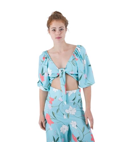 Hurley Damen Poppy Front Tie Crop Top Hemd, Aqua, XS Hurley Damen Poppy Front Tie Crop Top Hemd, Aqua, XS von Hurley
