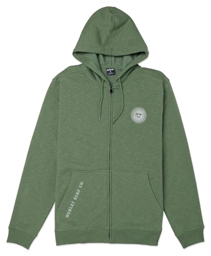 Hurley Herren Shady Slub Fleece Zip Sweatshirt, Grün, Small von Hurley