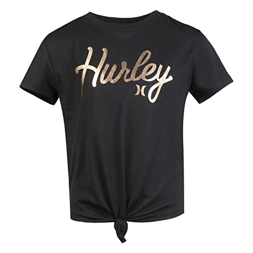 Hurley Mädchen Hrlg Knotted Boxy Tee T-Shirt, Schwarz/Blaues Graphit, 10 Años von Hurley