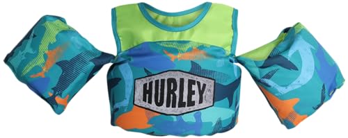 Hurley Toddler Pool Floatie - Learn to Swim Safety Float Swimming Jacket - Kids Trainer Swim Vest - Boy/Girl 1-2 yrs 20-50 lb, Size Ages 1-2, Blu/Neon Grn Shark von Hurley