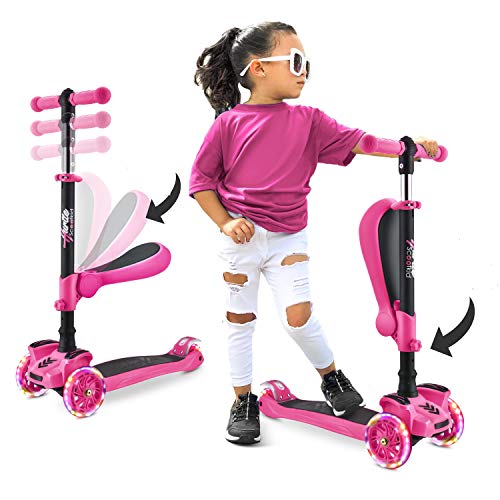 3-Rad-Roller für Kinder - Stand & Cruise Kinder/Kleinkind-Spielzeug-Klapp-Kick-Roller mit/Einstellbarer Höhe, rutschfestem Deck, blinkenden Radlichtern, für Jungen/Mädchen zwischen 2 und 12 Jahren von Hurtle