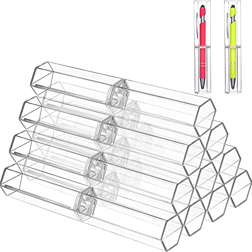 Huudngeje 10 StüCk Acryl-Stiftboxen, Transparent, Kugelschreiber-Etui, Bleistift, Geschenkbox, Stift-AufbewahrungsbehäLter, Sechseckig, Einzeln für Schule, BüRo von Huudngeje