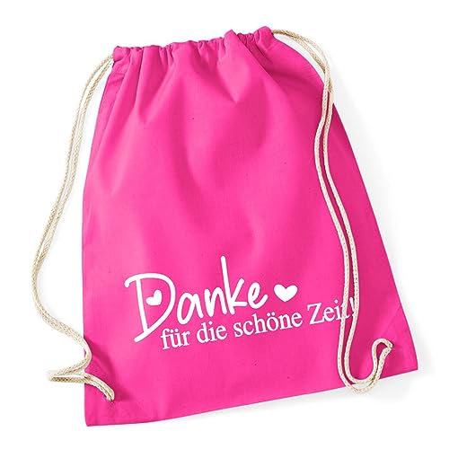 Huuraa Turnbeutel Danke für die schöne Zeit Herzen Stoffbeutel Baumwolle 12 Liter Fuchsia für alle die Sich bedanken wollen Geschenk Idee für Freunde und Familie von Huuraa