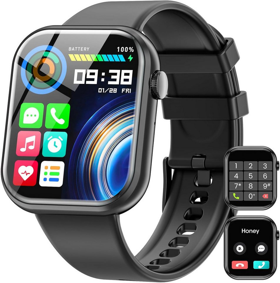 Hwagol Smartwatch (1,85 Zoll, Android, iOS), mit Bluetooth Anrufe, Uhr Damen Herren mit 140+ Sportmodi SpO2 Pulsuhr von Hwagol