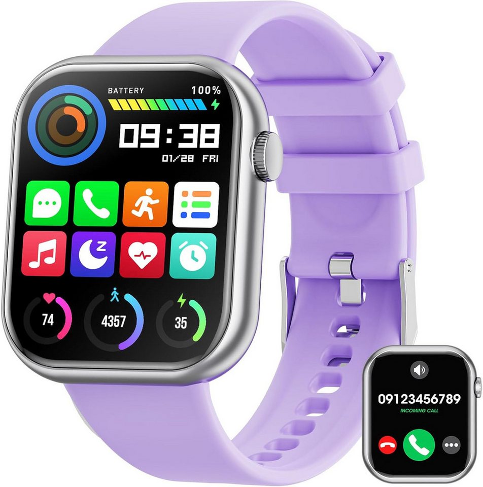 Hwagol mit BT Anrufe,140+ Sportmodi SpO2 Pulsuhr Schlafmonitor Schrittzähler Smartwatch (1,85 Zoll, Andriod, iOS), smartwatch herren fitness fitnessuhr damen gesundheits schrittzähler von Hwagol