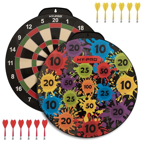 Hy-Pro Magnetisches Dartboard - Doppelseitig, sicheres Dartspiel, Dartboard für Kinder, 12 Darts, 4 Verschiedene Spiele in 1, 18 Zoll, Indoor und Outdoor, Magnetisches Dartboard-Spiel, ab 3 Jahren von Hy-Pro