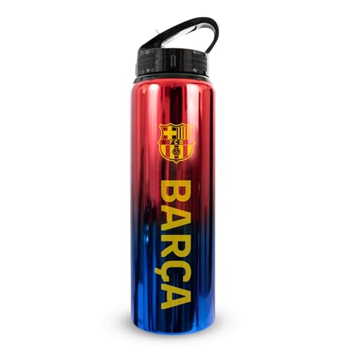 Hy-Pro Offiziell lizenzierte Barcelona FC UV-Flasche aus Aluminium, 750 ml, integrierter faltbarer Strohhalm, Neochrom-Finish, auslaufsicher, leicht, BPA-frei, Barca von Hy-Pro