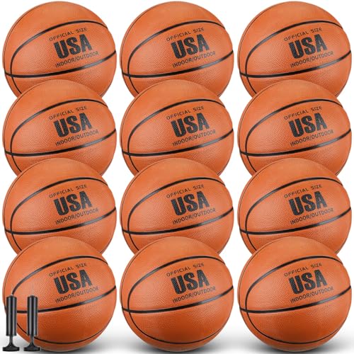 HyDren Basketball mit Pumpe, unaufgepumpt, Größe 7, für Outdoor-Sportbetrieb, maschinengenähter Ball, Braun, 12 Stück von HyDren