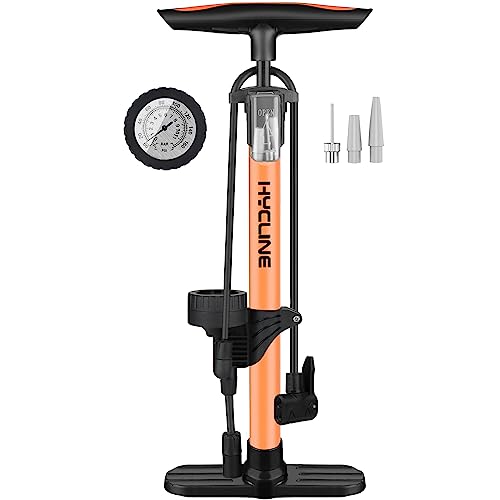 Hycline Fahrradpumpe Luftpumpe mit Manometer: 160 PSI Standpumpe für alle Ventile, für Bike, Reifen, Ball, Luftkissen Orange von Hycline