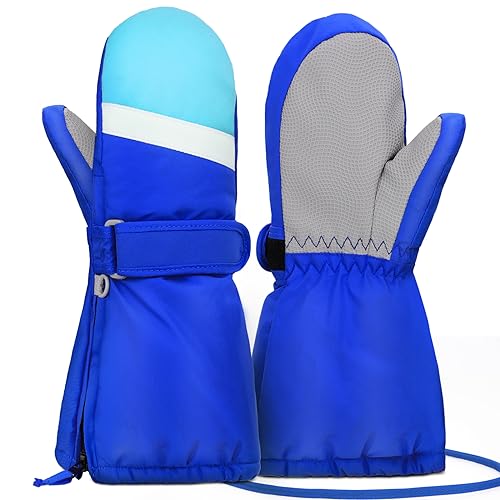 Hyeek Handschuhe mit Reissverschluss Kinder, Skihandschuhe Kinder Wasserdicht Fäustlinge Winterhandschuhe, Schneehandschuhe Snowboard Ski Handschuhe für Jungen und Mädchen (L(5-6Jahre), Blau) von Hyeek