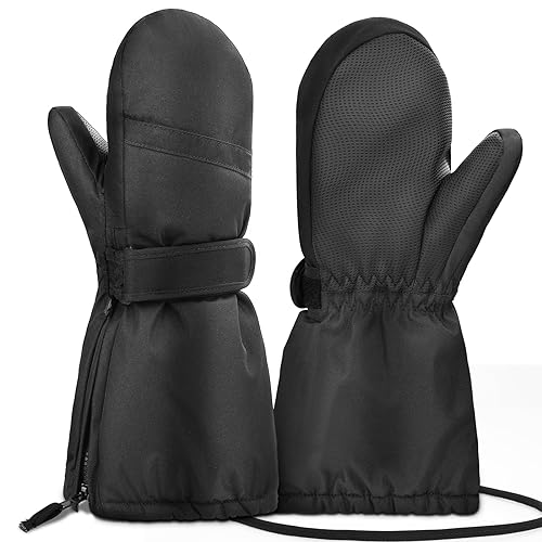 Hyeek Handschuhe mit Reissverschluss Kinder, Skihandschuhe Kinder Wasserdicht Fäustlinge Winterhandschuhe, Schneehandschuhe Snowboard Ski Handschuhe für Jungen und Mädchen (L(5-6Jahre), Schwarz) von Hyeek