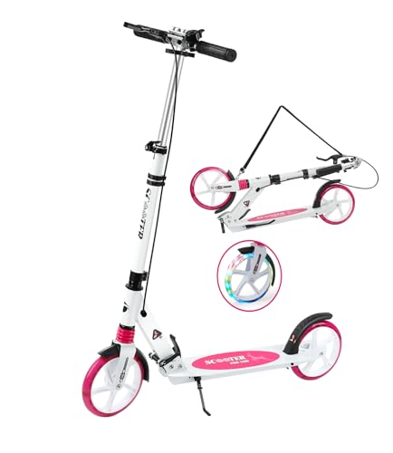 Hyiatyo Roller Kinder 8 Jahre, LED beleuchtet Räder Klappbar Cityroller Höhenverstellbar, Roller Tretroller mit handbremse und Glocke für Kinder 10 Jahre und Erwachense bis 100kg von Hyiatyo