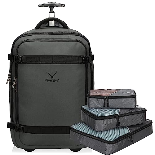 Hynes Eagle 42L Trolley Rucksack Reisetasche mit Rollen Handgepäck Handgepäckkoffer für Reisen und Business 17 Zoll 54x35x23cm Grau von Hynes Eagle