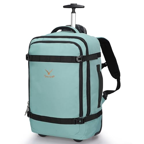 Hynes Eagle 42L Trolley Rucksack Reisetasche mit Rollen Handgepäck Handgepäckkoffer für Reisen und Business 17 Zoll 54x35x23cm mit Wasserflaschentasche Grün von Hynes Eagle