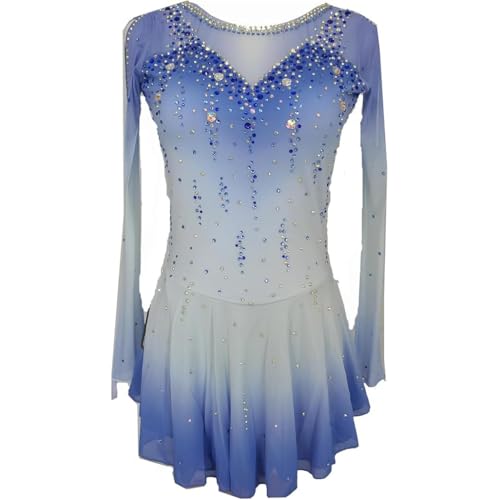 Hynyjxjy Blau,12/15, Eiskunstlauf Kleid Für Mädchen Modischer Farbverlauf EIS Tanzkleidung Für Damen Rollschuhbekleidung Mit Glitzernden Strasssteinen Gymnastik Tanzwettkämpfe Röcke von Hynyjxjy