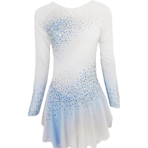 Hynyjxjy Blau,12/15, Eislauf Kleid Für Mädchen Eiskunstlauf Wettkampf Kostüm Mit Farbverlauf Hochelastische Gymnastik Tanzröcke Für Damen Flash Diamond Outdoor Sport Kleidung von Hynyjxjy