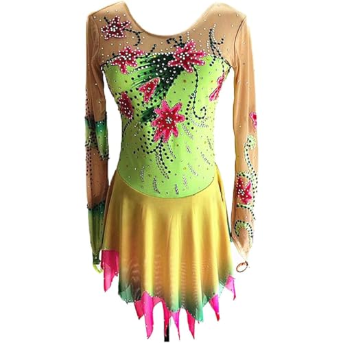 Hynyjxjy Grün,12/15, Eiskunstlauf Wettkampf Kleid Handgefertigte Rhythmische Sport Gymnastik Turnanzüge Für Damen Eiskunstlauf Kleider Für Mädchen Flash Diamond Outdoor Sport Kostüm von Hynyjxjy