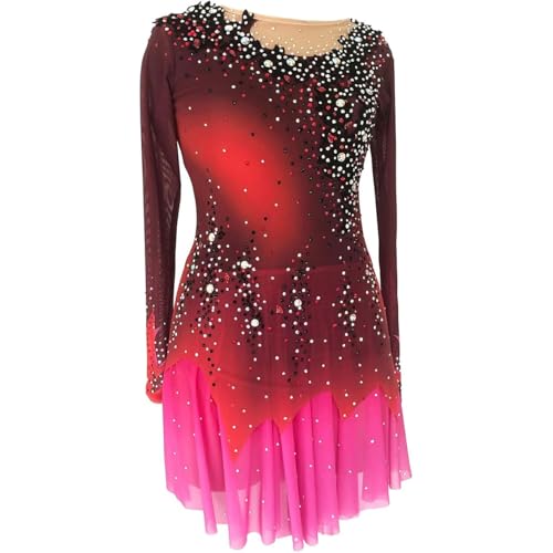 Hynyjxjy Rot,12/15, Eiskunstlauf Kleid Für Mädchen Langärmliger Eislaufrock Winter Sport Kleidung Für Wettkämpfe Glänzende Kristallbesetzte Rhythmische Sport Gymnastik Turnanzüge von Hynyjxjy