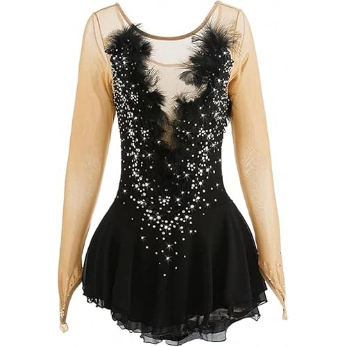 Hynyjxjy Schwarz,4/6, Eislaufkleid Für Damen Flash Diamond Eiskunstlauf Performance Rock Rhythmische Gymnastik Trikots Für Mädchen Hochelastische Winter Sport Kostüme von Hynyjxjy