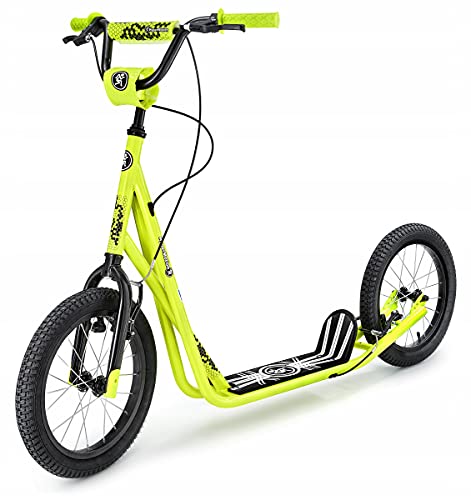 HyperMotion Kinderroller Scooter für Erwachsene und Jugendliche Tretroller Cityroller mit großen Rädern, Kinder Tret Roller Kickboard Runkie mit aufpumpbaren 16" (40 cm), Kickscooter, Gelb von HyperMotion