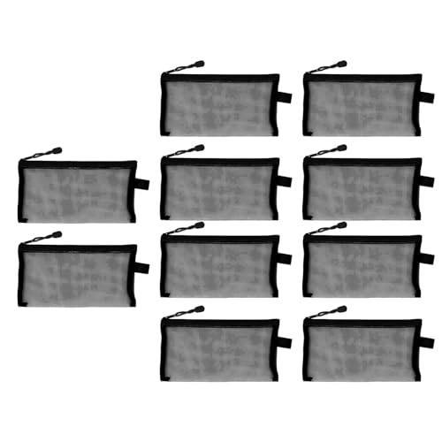 Hztyyier 10 Nylon-Reißverschlussmappen, Netz-Federmäppchen mit Wasserfester, Reißfester Tasche Zum Aussortieren von Schmutz, Ideal für die Aufbewahrung von Bürobedarf (Black) von Hztyyier