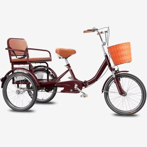 Dreirad für Erwachsene Zusammenklappbares Rikscha-Dreirad für Senioren mit Pedalen und Rücksitz, 20-Zoll-Mobilitätsroller-Dreirad für Erwachsene, Tandem-Dreirad, 3-Räder-Cruiser-Dreirad mit stoßdämpf von IBOWZ