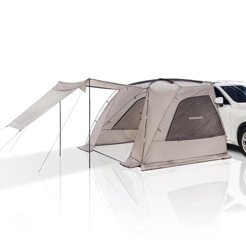 IDOOGEN SUV-Zelte für Camping, wasserdichtes Heckklappenzelt mit Schattenmarkise, tragbares Auto-Seitenzelt mit 3 Türen und 2 Netzfenstern, Schrägheck-Zelt für SUV, MPV, Van, groß (190 cm) von IDOOGEN