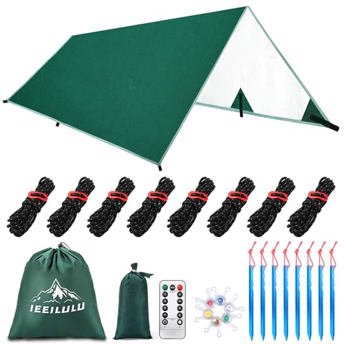 IEEILULU Camping Tarp, 3x3 Zeltplane Multifunktional Tragbar Sonnensegel mit Ösen, 6 Erdnägel und 6 Seilen, Camping Zelt Ultraleicht für Hängematte Outdoor Aktivitäten Wandern Picknick Reisen (Grün) IEEILULU Camping Tarp, 3x3 Zeltplane Multifunktional Tragbar Sonnensegel mit Ösen, 6 Erdnägel und 6 Seilen, Camping Zelt Ultraleicht für Hängematte Outdoor Aktivitäten Wandern Picknick Reisen (Grün) von IEEILULU