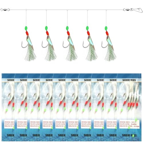10 Stück Makrelenfeder-Rigs mit leuchtenden Perlen, bionische Fliegende Insekten, Köder für Makrelen, Seelachse, Hering, Barsch 10 Stück Makrelenfeder-Rigs mit leuchtenden Perlen, bionische Fliegende Insekten, Köder für Makrelen, Seelachse, Hering, Barsch von IGTOPS