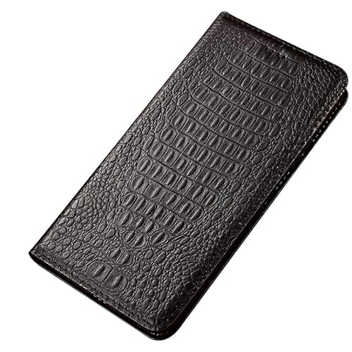 IHAOHAO Schutzhülle für iPhone 14Pro Max/14 Pro/14 Plus/14, echtes Leder, Flip-Brieftaschen-Schutzhülle, Kartenhalter, Krokodil-Textur, stoßfeste Schale (Schwarz, 14 Pro Max) von IHAOHAO