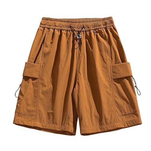 IJRZWXYZ Sommer Cargo Shorts Für Herren, Bermuda Shorts Mit Mehreren Taschen Und Elastischem Bund, Leichte, Atmungsaktive Sport Shorts, Outdoor Casual Streetwear Zum Angeln, Wandern, Orange, XL von IJRZWXYZ