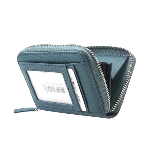 ILIYAH Damen Geldbörse RFID-Blockierung Leder kompaktes Portemonnaie für Frau Münztasche kleine Damengeldbörse mit ID-Fenster(Blau) ILIYAH Damen Geldbörse RFID-Blockierung Leder kompaktes Portemonnaie für Frau Münztasche kleine Damengeldbörse mit ID-Fenster(Blau) von ILIYAH