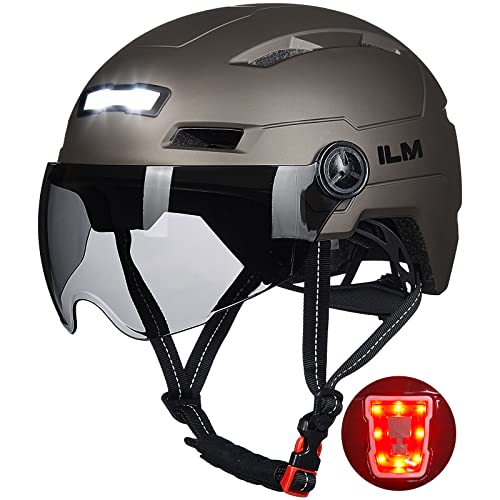 ILM Fahrradhelm mit Visier und LED Licht Mountain&Road Fahrradhelme für Damen und Herren Fahrradhelm für Pendeln in der Stadt E3-10L,Titan,XS ILM Fahrradhelm mit Visier und LED Licht Mountain&Road Fahrradhelme für Damen und Herren Fahrradhelm für Pendeln in der Stadt E3-10L,Titan,XS von ILM