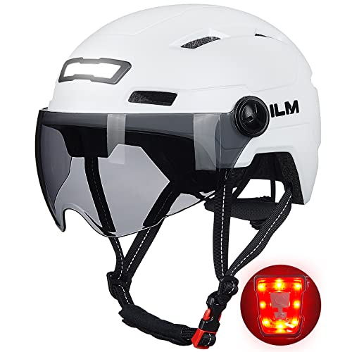 ILM Fahrradhelm mit Visier und LED Licht Mountain&Road Fahrradhelme für Damen und Herren Fahrradhelm für Pendeln in der Stadt E3-10L,Weiß S-M ILM Fahrradhelm mit Visier und LED Licht Mountain&Road Fahrradhelme für Damen und Herren Fahrradhelm für Pendeln in der Stadt E3-10L,Weiß S-M von ILM