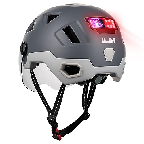 ILM Smart Fahrradhelm Damen Herren mit Visier Warnung Bremse LED Lichtsensor Lichtfunktion Kopfneigen Blinken Auszulösen Modell E3-12LS,Grau,XXL ILM Smart Fahrradhelm Damen Herren mit Visier Warnung Bremse LED Lichtsensor Lichtfunktion Kopfneigen Blinken Auszulösen Modell E3-12LS,Grau,XXL von ILM