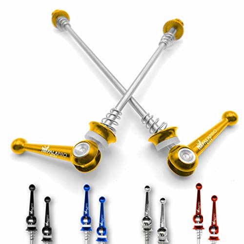 IMPALAPRO Bike Ultraleicht Titanium Fahrrad Schnellspanner Set - Schnellspanner Fahrrad - Schnellspanner Rennrad - Fahrrad Hinterachse - Steckachse Fahrrad - Schnellspanner Sicherung (Gold) von IMPALAPRO