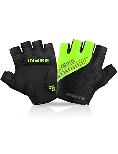 INBIKE Fahrradhandschuhe Herren Damen Halbfinger Sommer Radhandschuhe Fingerlos Kurz Leicht Atmungsaktiv Eva Anti-Rutsch Grün L von INBIKE