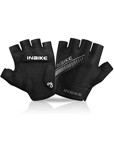 INBIKE Fahrradhandschuhe Herren Damen Halbfinger Sommer Radhandschuhe Fingerlos Kurz Leicht Atmungsaktiv Eva Anti-Rutsch Schwarz XL von INBIKE