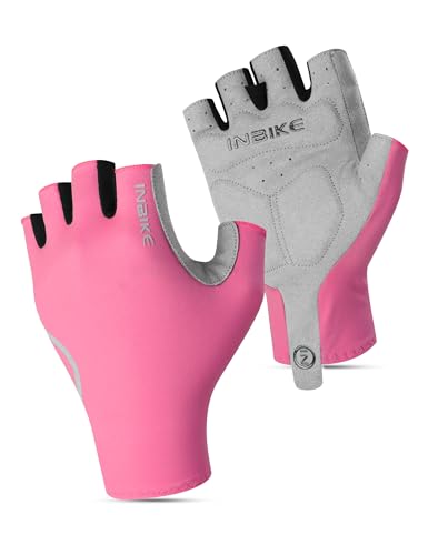 INBIKE Fahrradhandschuhe Herren Damen Halbfinger Sommer Rennrad Atmungsaktiv Radhandschuhe MTB Handschuhe Kurz Anti-Rutsch für Radfahren Sport Rosa S von INBIKE