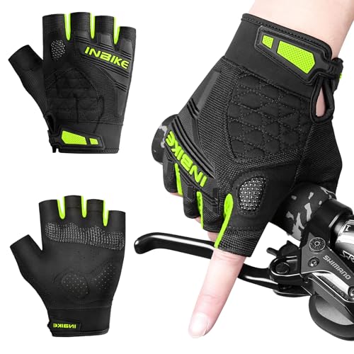 INBIKE Fahrradhandschuhe Herren Halbfinger Sommer MTB Handschuhe Kurz Atmungsaktive rutschfest Radhandschuhe Grün M von INBIKE