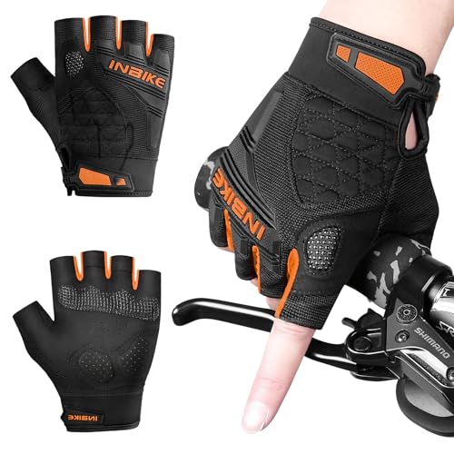 INBIKE Fahrradhandschuhe Herren Halbfinger Sommer MTB Handschuhe Kurz Atmungsaktive rutschfest Radhandschuhe Orange S von INBIKE